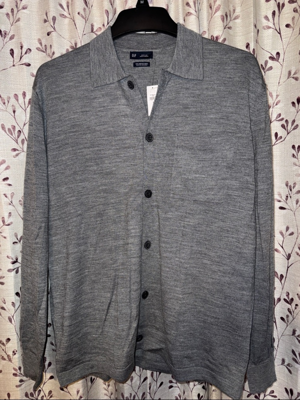 GAP Men's Gray Merino Wool Button-Up Knit Shirt